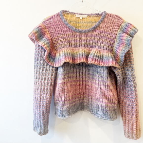 LoveShackFancy‎ Yumi Alpaca Wool Blend Sweater in Rainbow - Picture 3 of 10